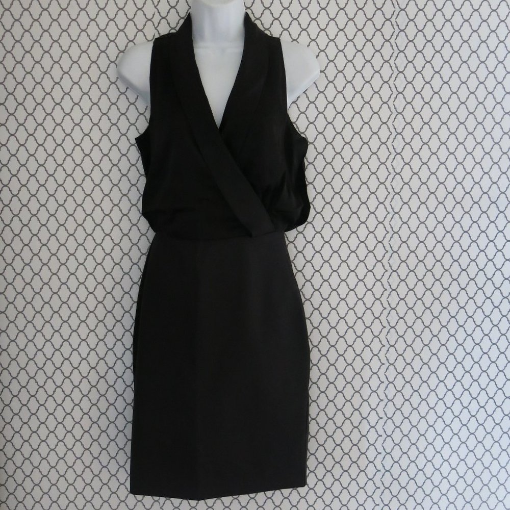 Banana Republic Black Sleeveless V Neck Surplice Draped Sheath Dress - Size 0